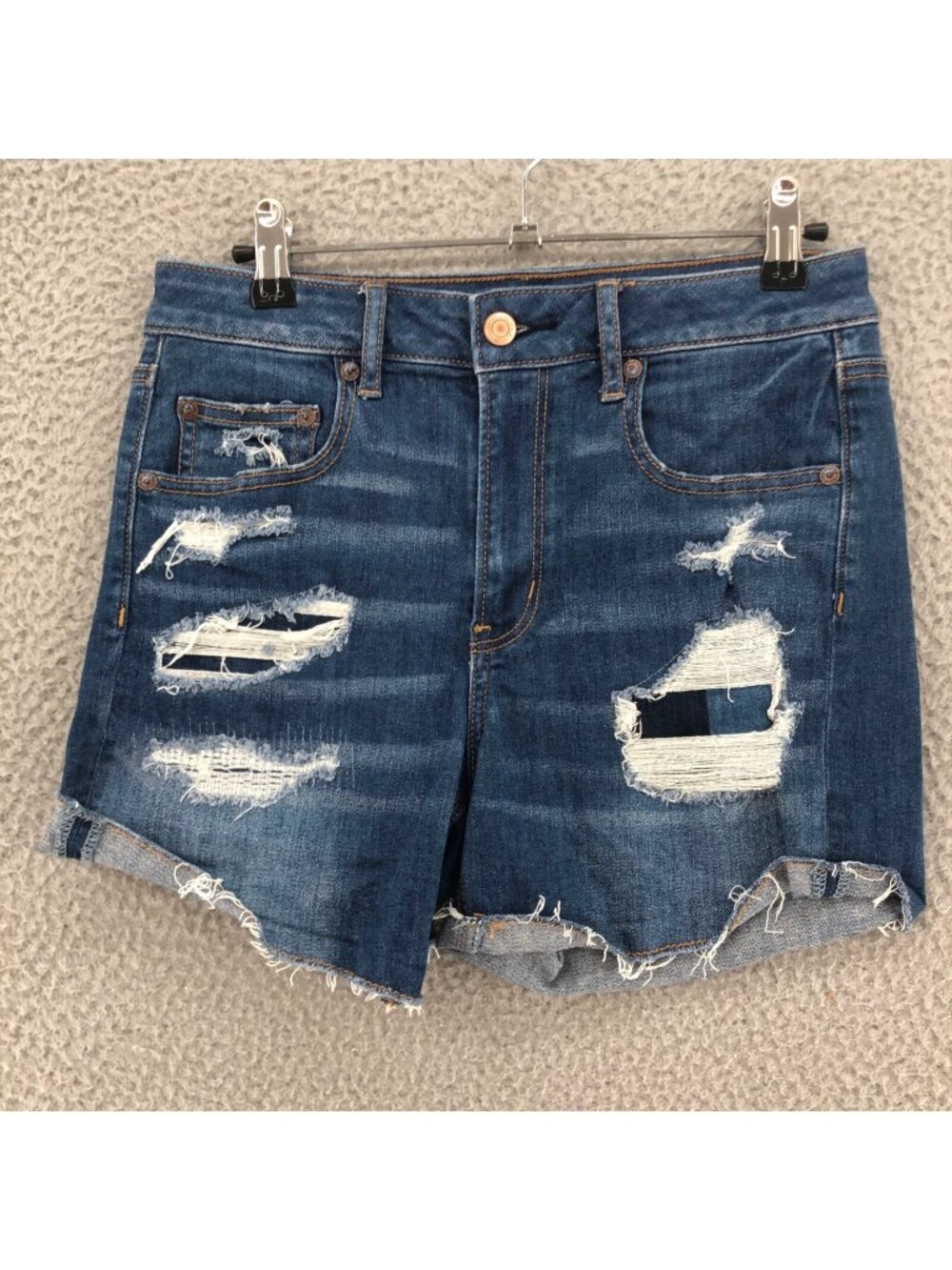 American Eagle Shorts Womens 4 Blue Denim Hi Rise Cut Off Super Stretch Distress